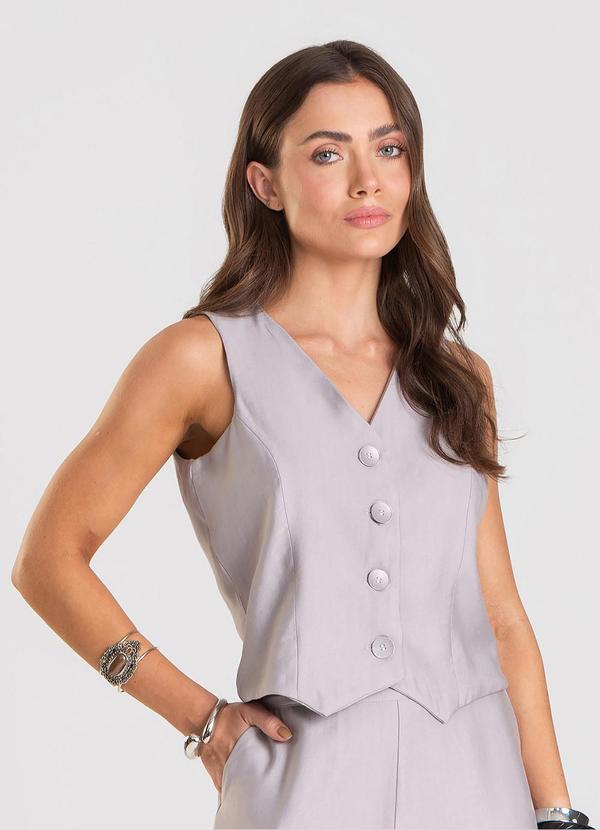 Dianna - Colete Feminino em Tecido Alfaiataria Cinza