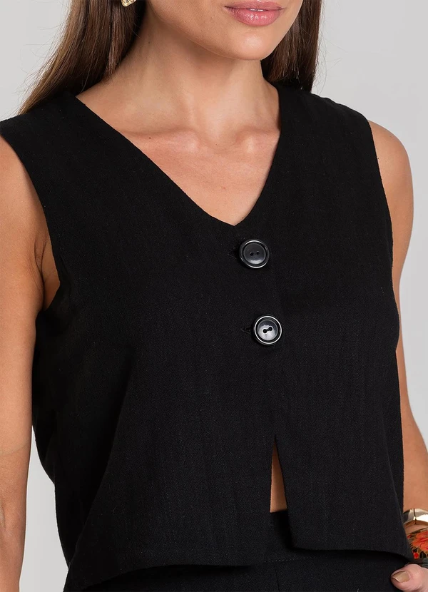 Dianna - Colete Feminino em Tecido Linho Preto 4