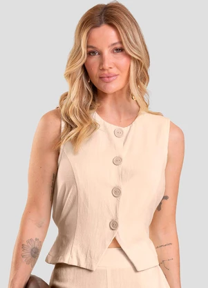 Dianna - Colete Feminino em Tecido Linho Rosa - DIANNA