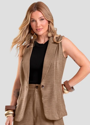 Dianna - Colete Feminino em Tecido Poli Linho Marrom - DIANNA