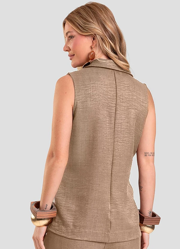 Dianna - Colete Feminino em Tecido Poli Linho Marrom 2