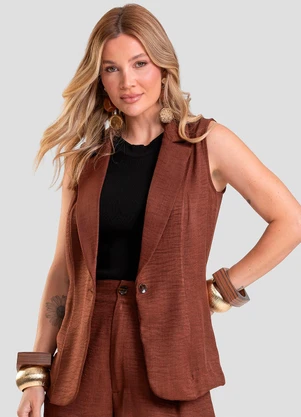 Dianna - Colete Feminino em Tecido Poli Linho Marrom - DIANNA