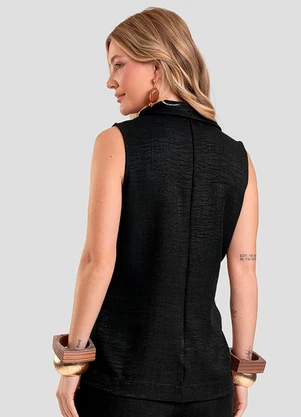 Dianna - Colete Feminino em Tecido Poli Linho Preto - DIANNA