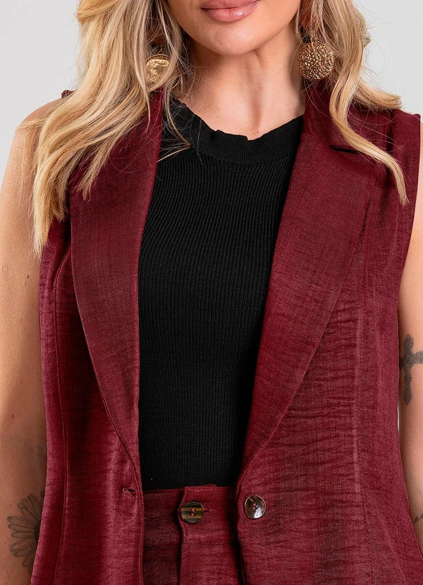 Dianna - Colete Feminino em Tecido Poli Linho Vermelho 5