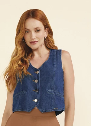 Marialícia - Colete Feminino Jeans Azul - MARIALÍCIA