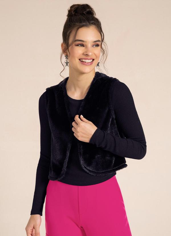 Bjoe - Colete Feminino Peluciado Juvenil Preto