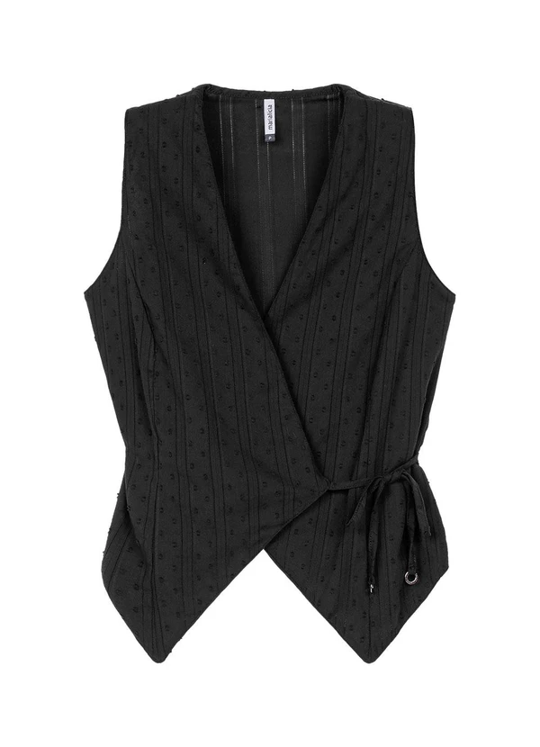 Marialícia - Colete Feminino Transpassado Textura Preto