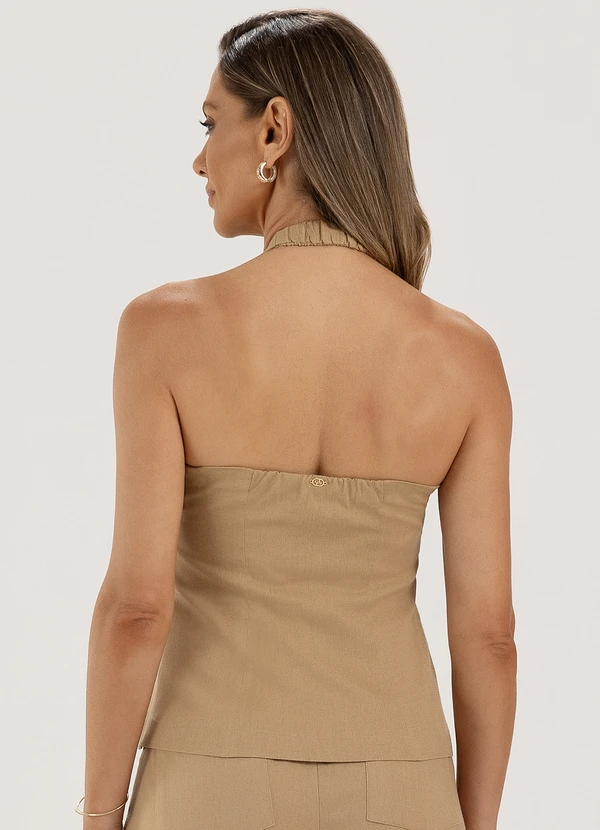 Colete Frente Única em Linho Camel Nadia - Principessa