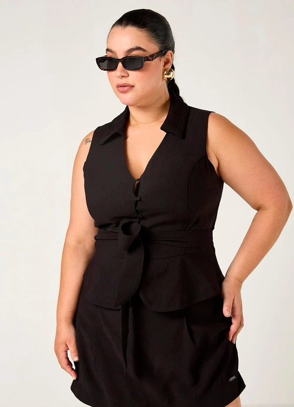 Elegance - Colete Gola Dupla com Elastico Costas Preto