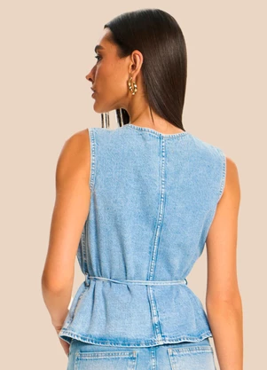 Doce Trama - Colete Jeans Acinturado Botões Orgânicos Azul - DOCE TRAMA