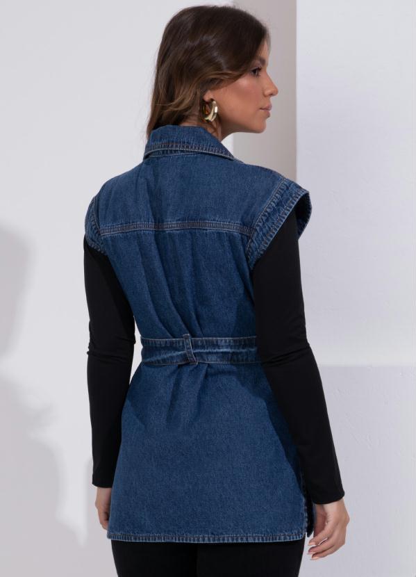 Quintess - Colete Jeans com Bolsos e Faixa 2