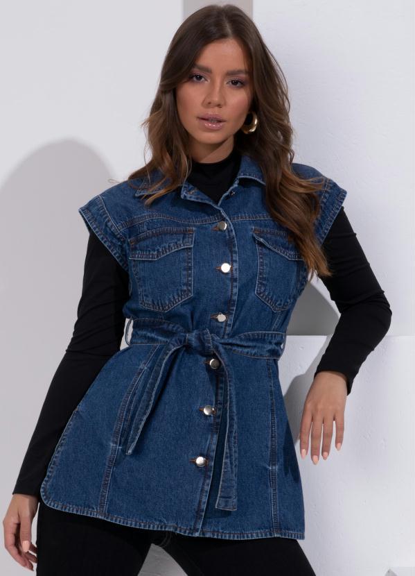 Quintess - Colete Jeans com Bolsos e Faixa 3