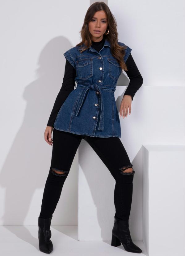 Quintess - Colete Jeans com Bolsos e Faixa 4