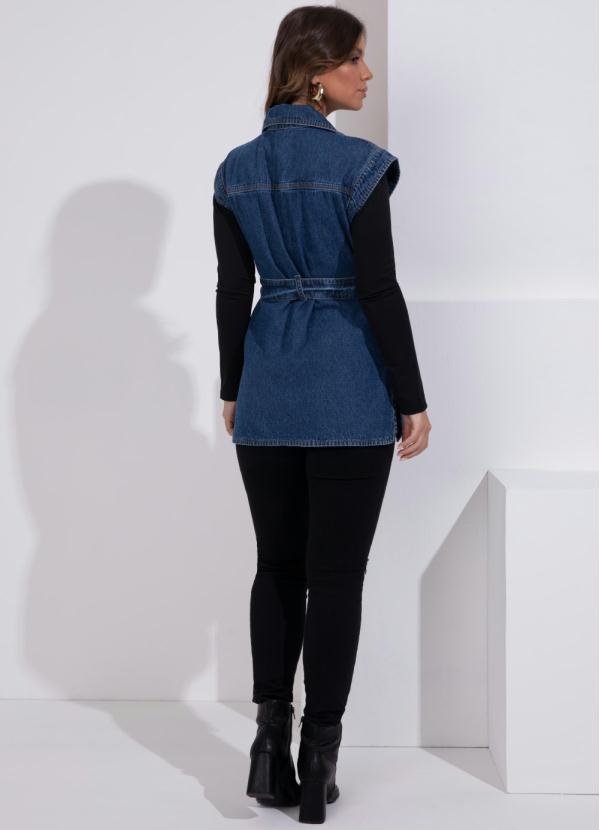 Quintess - Colete Jeans com Bolsos e Faixa 5