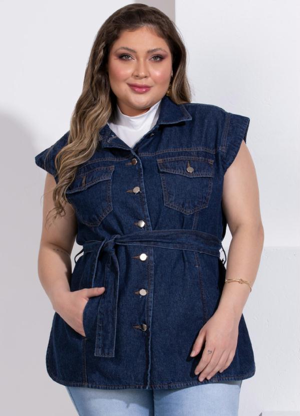 Quintess - Colete Jeans com Bolsos e Faixa 7