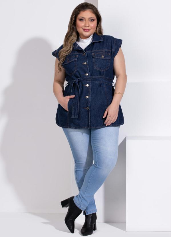 Quintess - Colete Jeans com Bolsos e Faixa 9