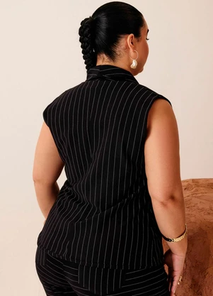 Elegance - Colete Listrado com Gola Chelsea Preto - ELEGANCE