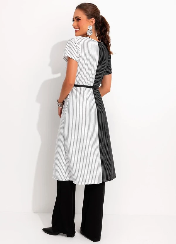 Moda Pop - Colete Listrado Preto e BrancoEm Malha Fio Tinto 4