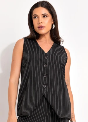 Bimini - Colete Listrado Preto e Branco Risca de Giz - BIMINI