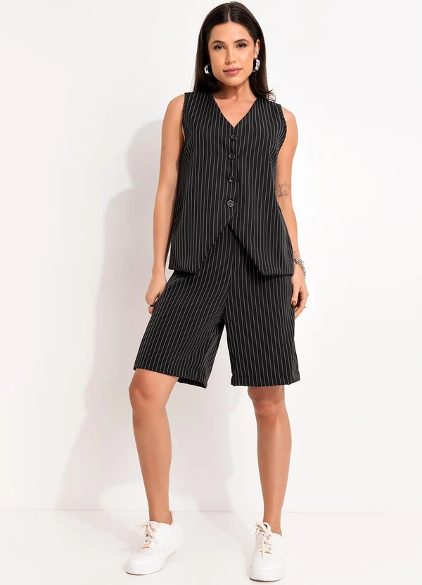 Bimini - Colete Listrado Preto e Branco Risca de Giz 3