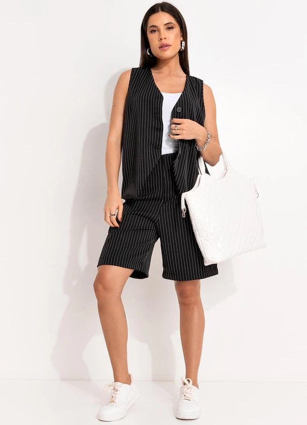 Bimini - Colete Listrado Preto e Branco Risca de Giz 5