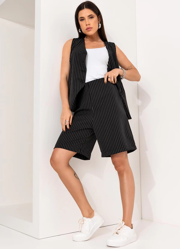 Bimini - Colete Listrado Preto e Branco Risca de Giz 7