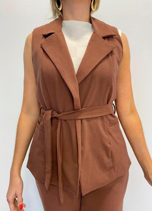 Rafree - Colete Longo Fem Alfaiataria Choco