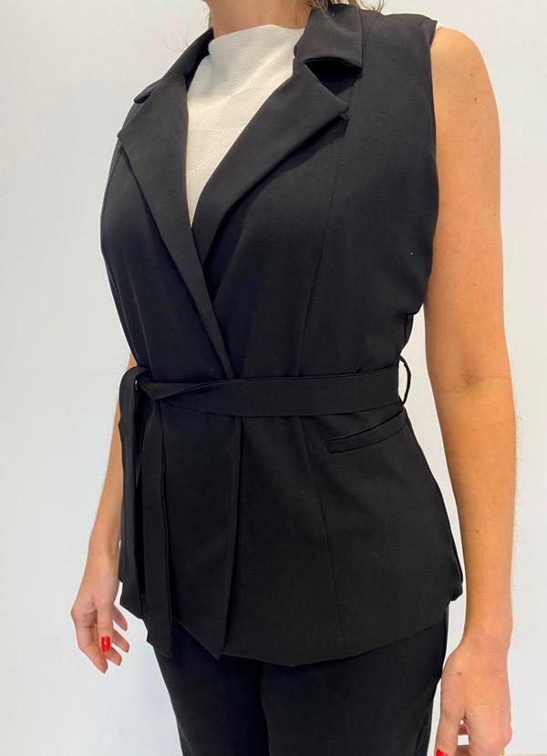 Rafree - Colete Longo Fem Alfaiataria Preto