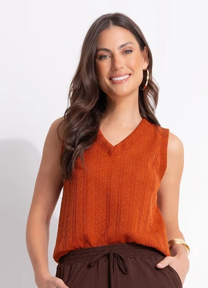 Quintess - Colete Marrom em Malha Tricô - QUINTESS