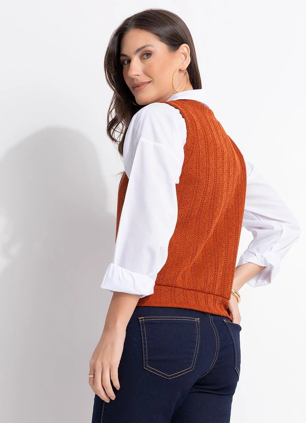 Quintess - Colete Marrom em Malha Tricô 7