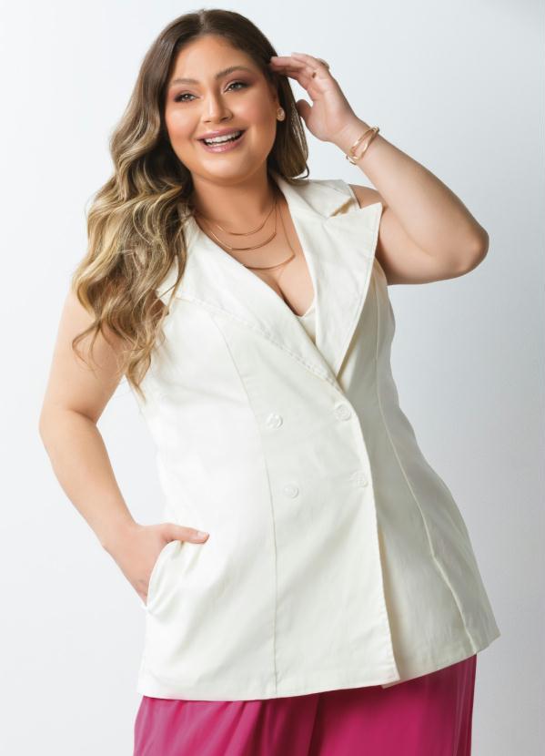 Quintess - Colete Off White Alongado com Bolsos 8
