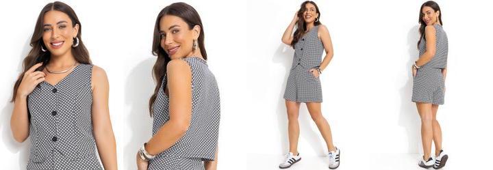 Colete Pied de Poule em Malha Piquet