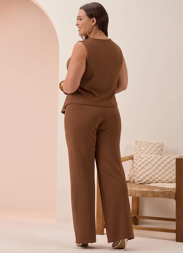 Lunender Mais Mulher - Colete Plus Size com Botões e Decote em V Marrom 4