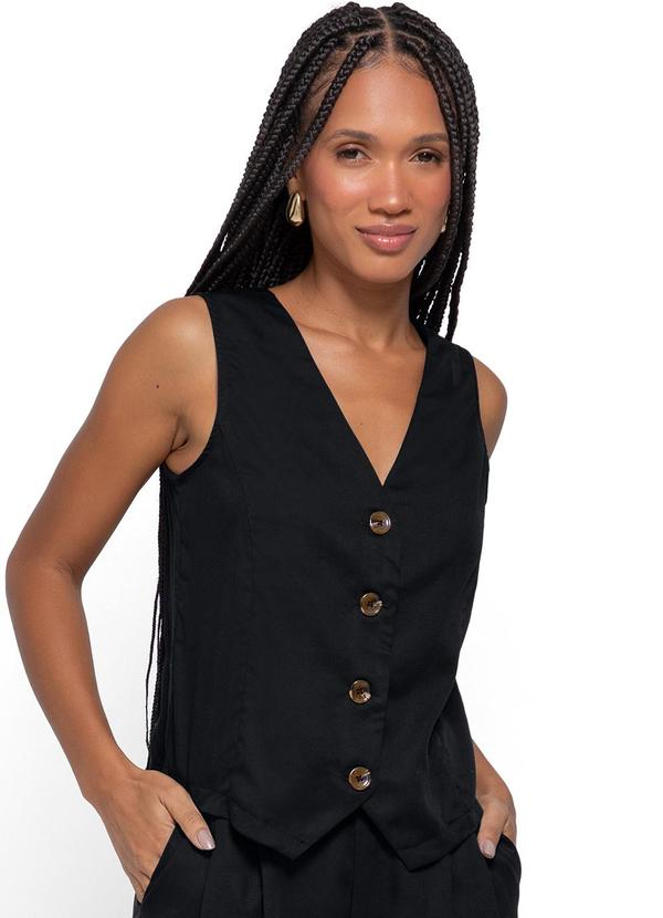 Enfim - Colete Preto Alfaiataria em Liocel