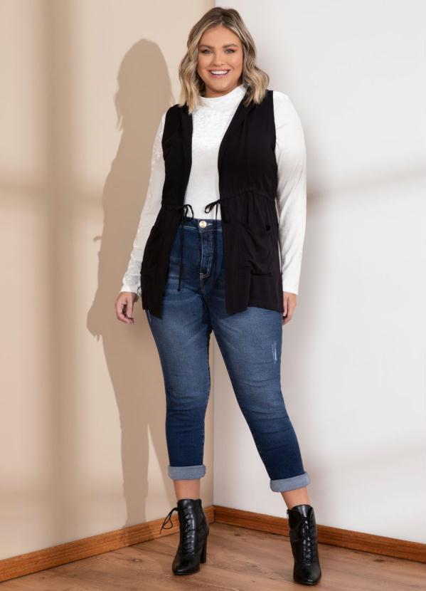 Quintess - Colete Preto Alongado com Cintura Ajustável 11