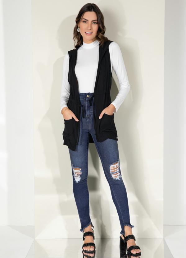 Quintess - Colete Preto Alongado com Cintura Ajustável 3