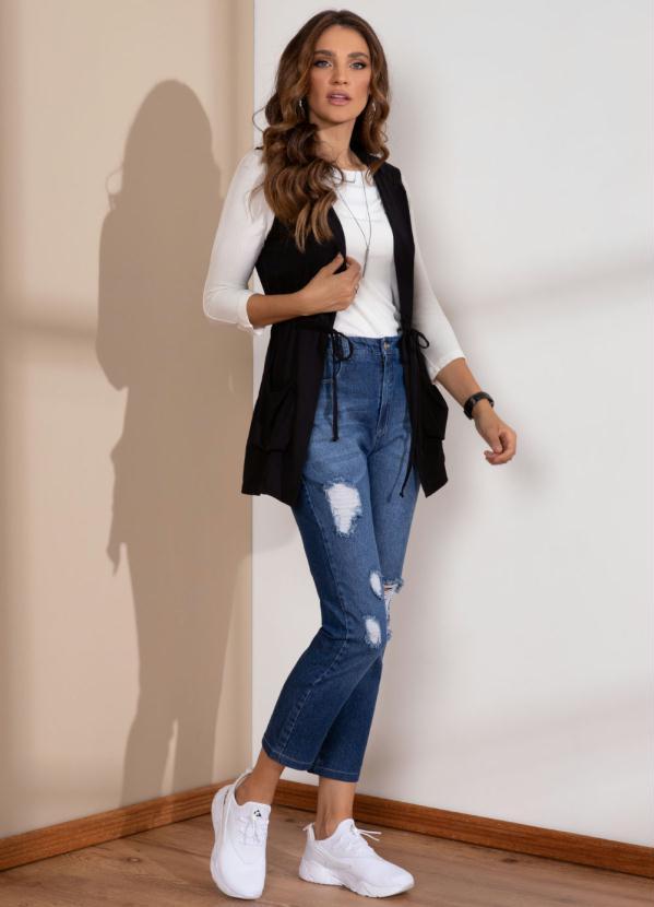 Quintess - Colete Preto Alongado com Cintura Ajustável 7