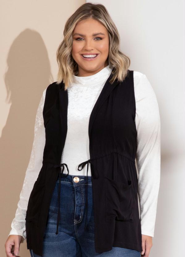 Quintess - Colete Preto Alongado com Cintura Ajustável 9