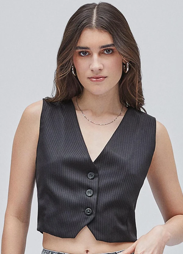 Authoria - Colete Preto com Risca de Giz Preto