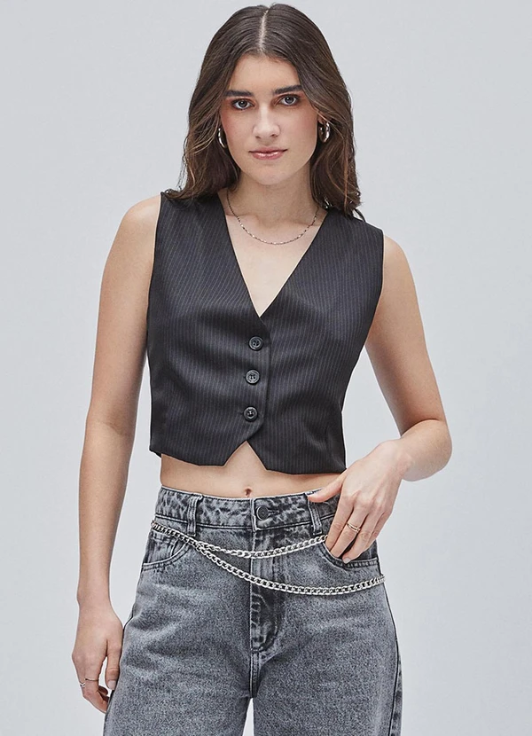 Authoria - Colete Preto com Risca de Giz Preto 2