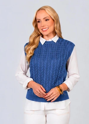 Doce Tom - Colete Tricot Elegante ModernoAzul - DOCE TOM