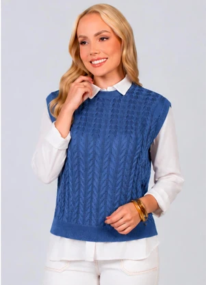 Doce Tom - Colete Tricot Elegante Moderno Azul - DOCE TOM