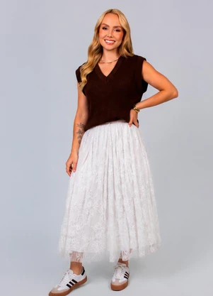 Doce Tom - Colete Tricot Feminino Decote V Marrom - DOCE TOM