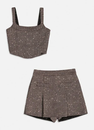 Authoria - Conjunto de Tweed com Paetê Marrom - AUTHORIA