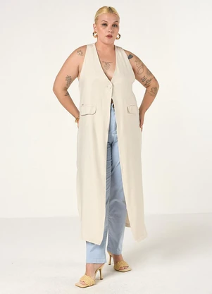 Elegance - Max Colete com Fenda Bege Quaker - ELEGANCE