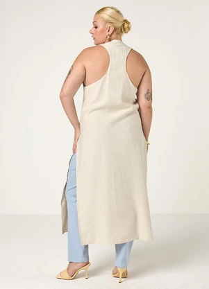 Elegance - Max Colete com Fenda Bege Quaker - ELEGANCE