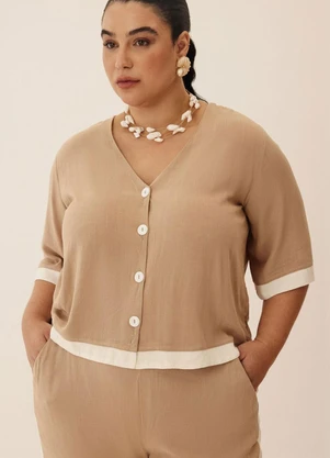 Elegance - Blusa Bicolor com Abotoamento Nude c/ Off White - ELEGANCE