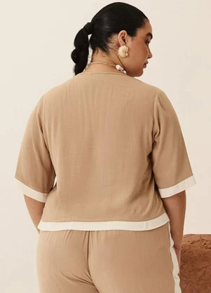 Elegance - Blusa Bicolor com Abotoamento Nude c/ Off White - ELEGANCE