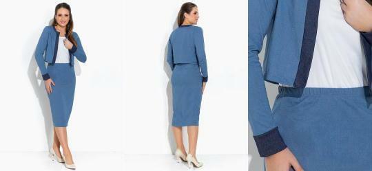 Conjunto Azul Claro Casaco Saia