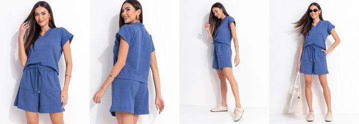 Conjunto Azul Jeans em Malha Crepe